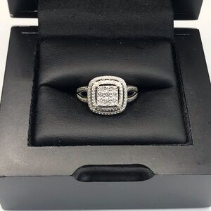 925 Sterling Silver Halo Square CZ Ring Size 6.5